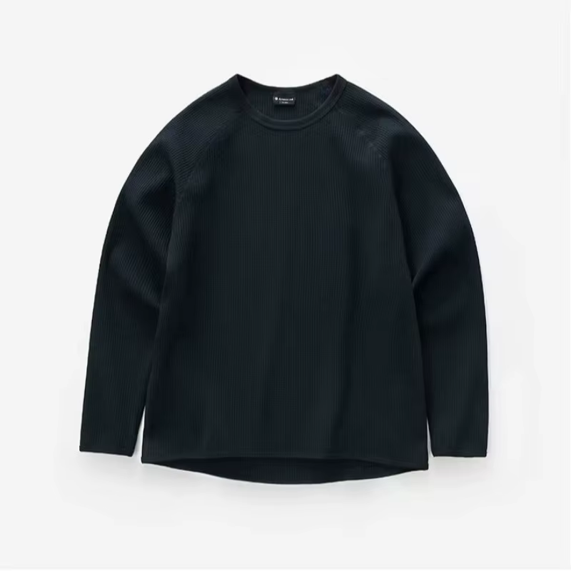 Nouveau T-shirt léger 2026 en tissu gaufré absorbant la transpiration et séchant rapidement, pull respirant à manches longues pour homme automne-hiver
