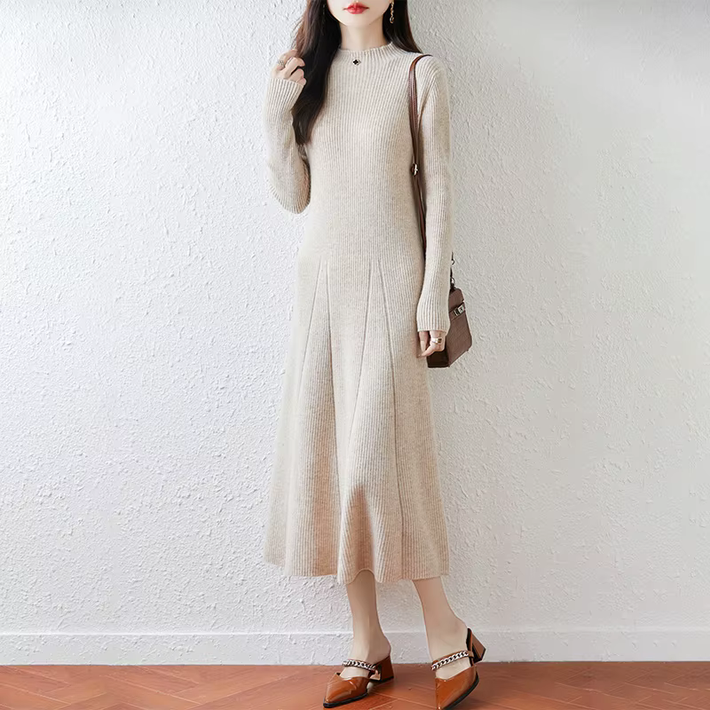 Nouvelle robe à col rond pour femmes avec pull 100% laine mérinos automne et hiver
