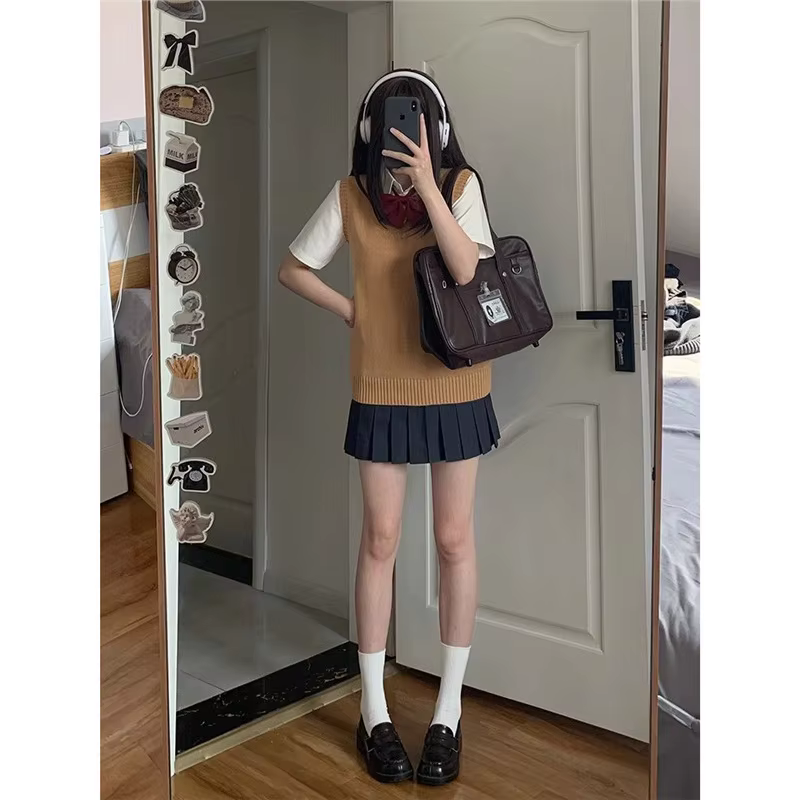 Original 12 couleurs JK uniforme gilet Style japonais col en v pull automne sans manches femmes tricoté pull frais doux école...