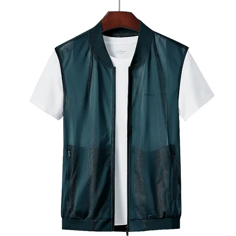 Gilet d'été pour homme en maille respirante à col montant, multi-poches, léger, idéal pour le travail en extérieur, la pêche et le sport
