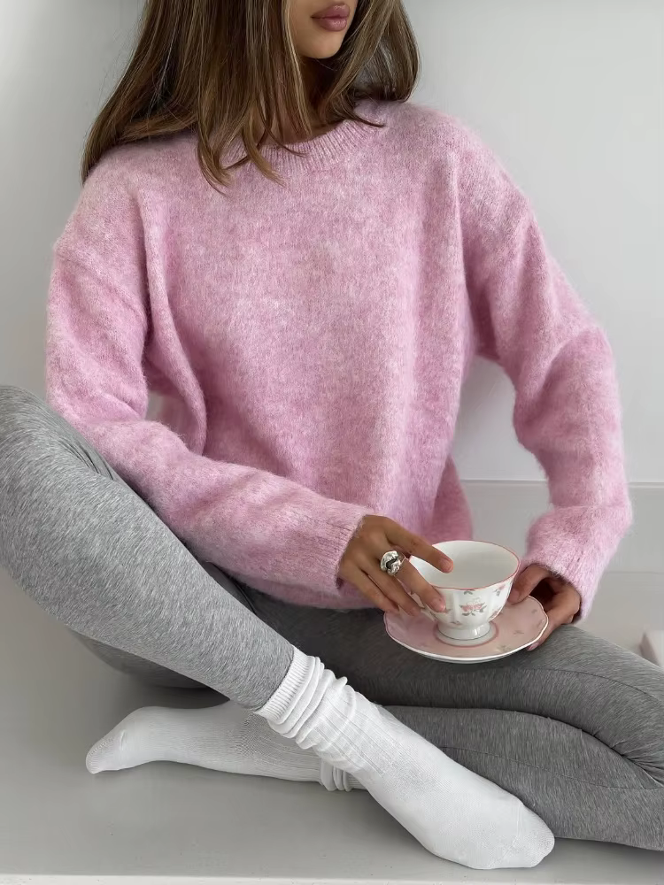 Pull jaune moelleux ample et décontracté pour femmes automne-hiver confortable et élégant