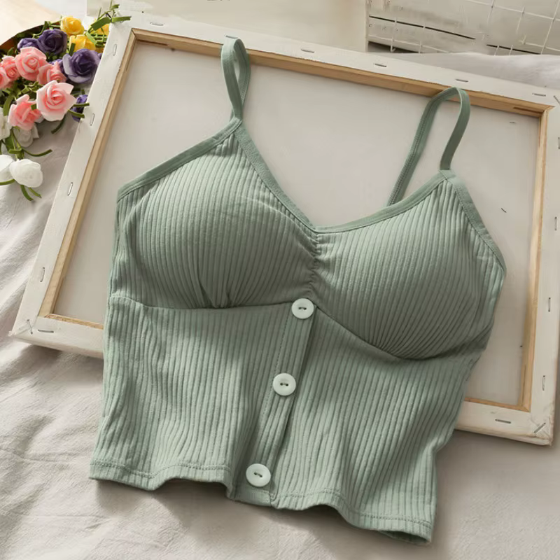 Femmes tricoté débardeur sangle gilet femme tricot haut court poitrine enveloppement pur sous-vêtements en coton Camisoles