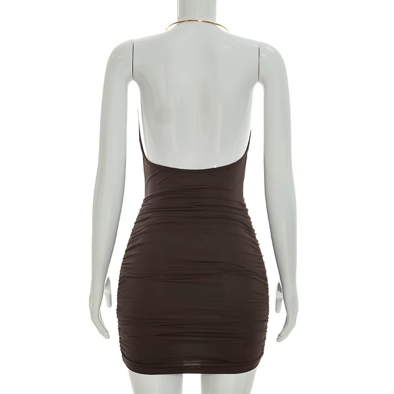 Robe Courte Sexy Halter Col V pour Femme, Tenue Y2K de Soirée et Club, Froncée, Sans Manches, Dos Nu, Robe Moulante d'Été, Cadeau de Vacances