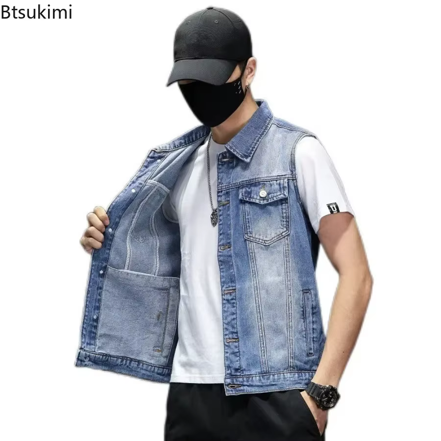 Gilets en denim déchirés pour hommes, veste en fibre de coton, gilet de cow-boy décontracté, streetwear hip hop, haute qualité, tout neuf et à la mode