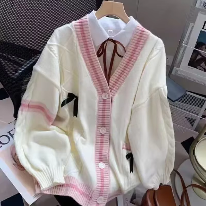 Cardigan tricoté à col en v pour femme