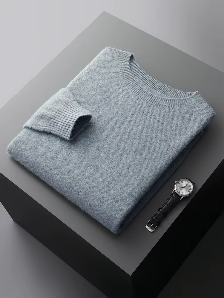 Hommes 100% laine mérinos pull basique col rond