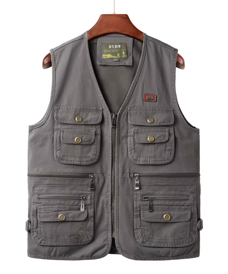 Gilet pour homme multi-poches sans manches, veste cargo pour homme, vêtements de travail en plein air, voyage, randonnée, gilet en coton