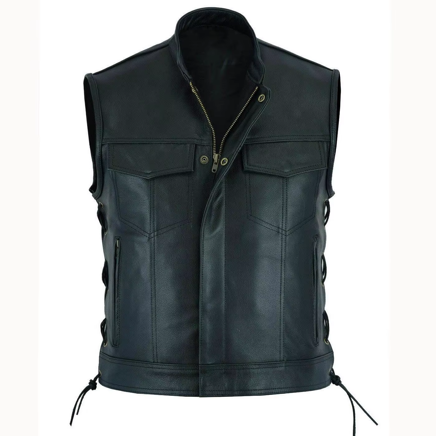 Gilet en cuir Pu pour hommes, simple boutonnage, fermeture éclair, court, haut sans manches, hiver, automne, moto, motard, 2026