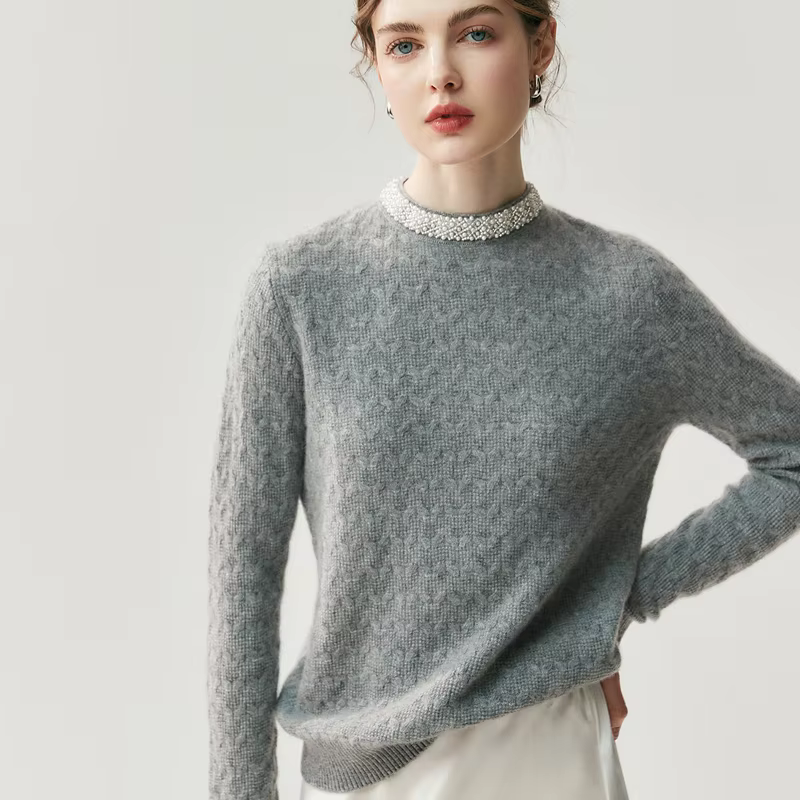 ANGEL femmes 100% pull en cachemire automne hiver col rond pulls perles conception grâce Style