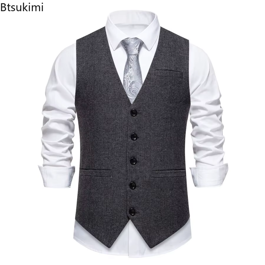 Gilet de costume pour hommes, couleur unie, costume à chevrons, vêtements de travail décontractés, rétro marron, gilet à simple boutonnage pour hommes