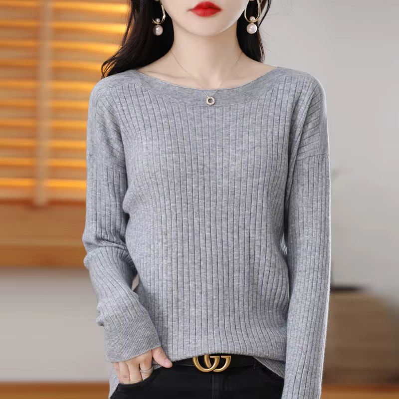 Pull décontracté à manches longues pour femmes, automne hiver, cou fendu, tricoté en coton et polyester, adapté pour toutes les occasions