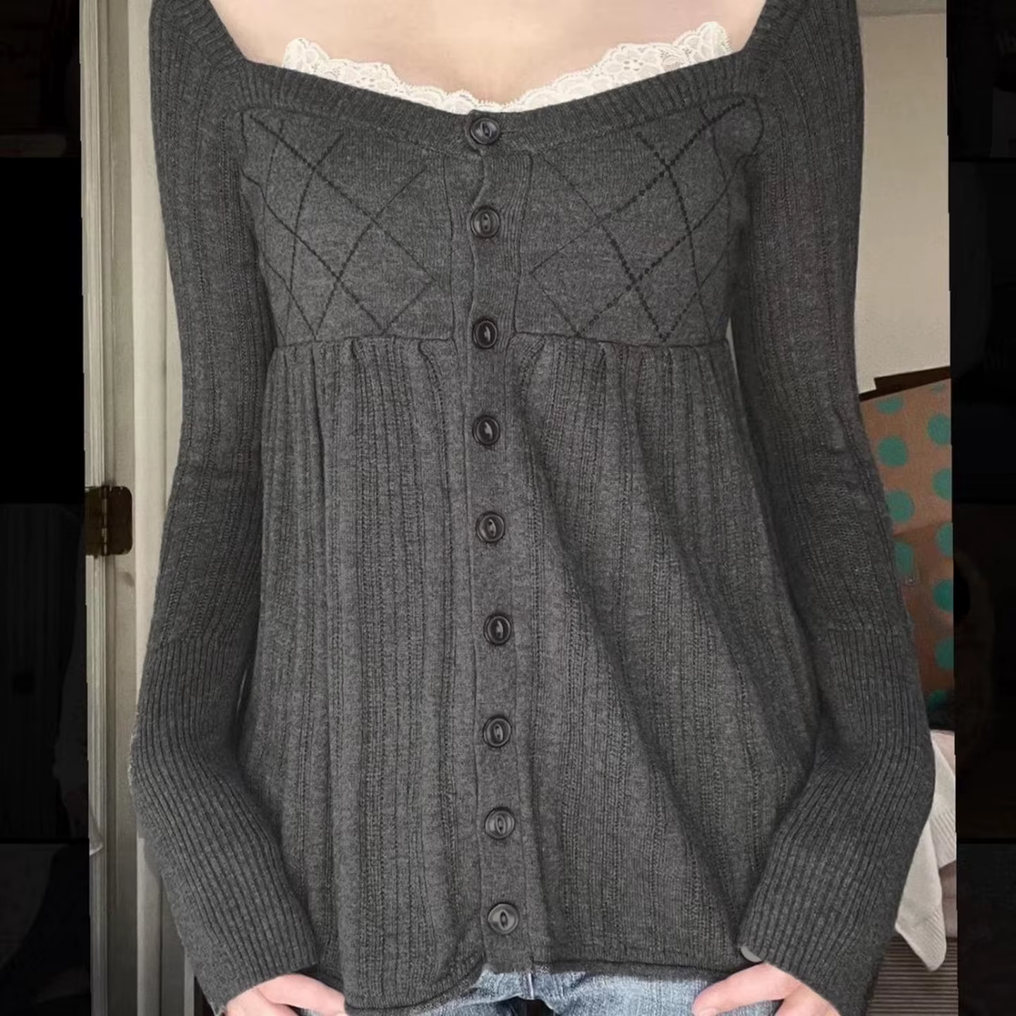 Sweet Wind Girl – pull de maison boutonné en dentelle pour femme