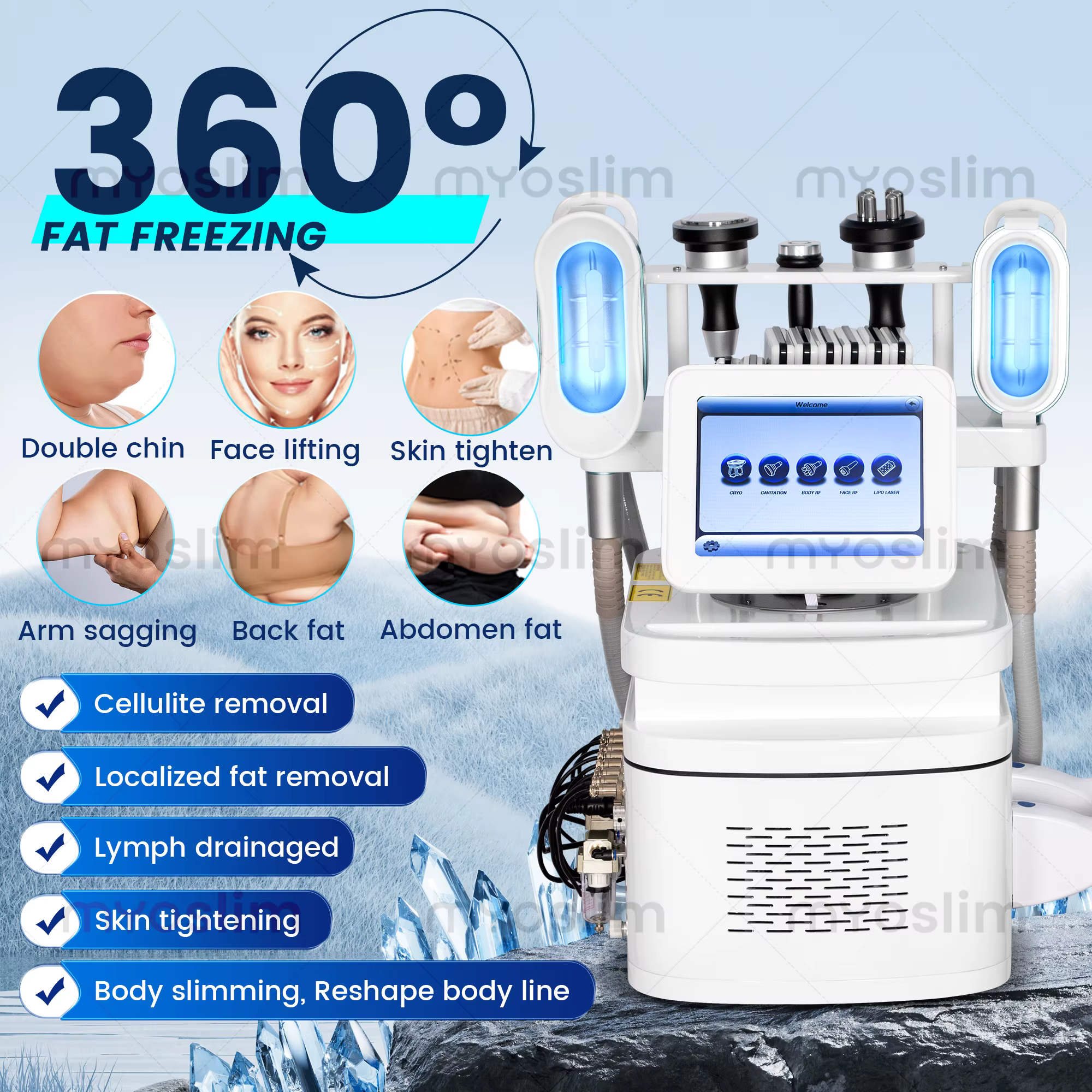 360 °   Contouring corporel par cryolipolyse pour une réduction efficace de la graisse et de la cellulite grâce à la technologie de cavitation sous vide