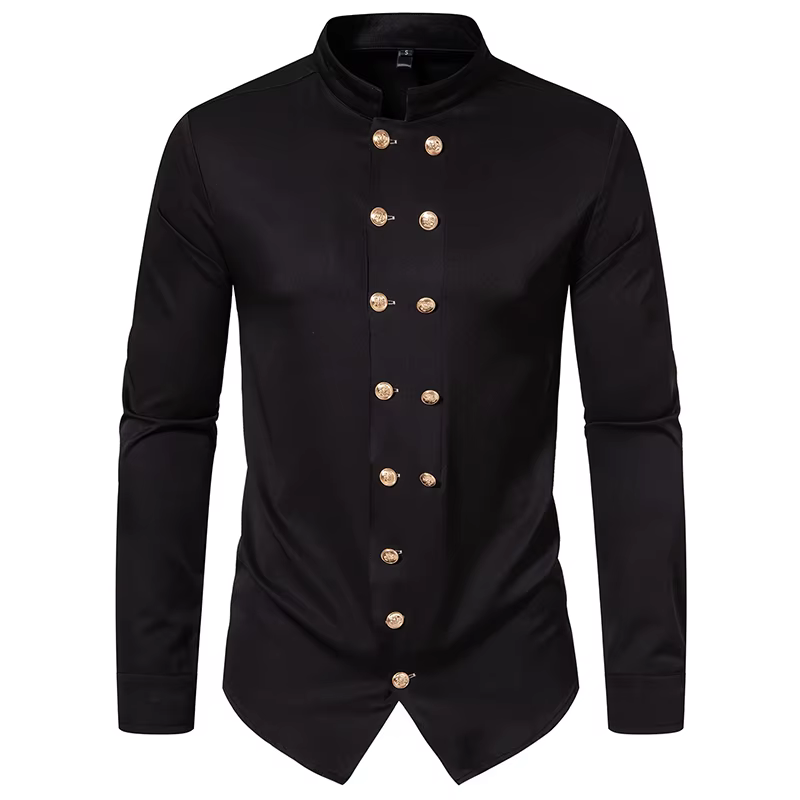 Chemises à manches longues pour hommes, col Henry à double boutonnage, vêtements décontractés pour hommes, chemise Hemd zones me, S42