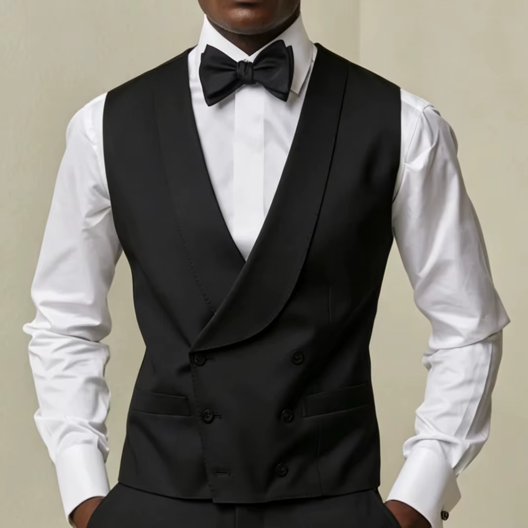 Gilet pour homme blanc à double boutonnage avec revers, idéal pour mariage, banquet, affaires, fête, bureau, travail, ou usage quotidien – Gilet de costume décontracté pour homme