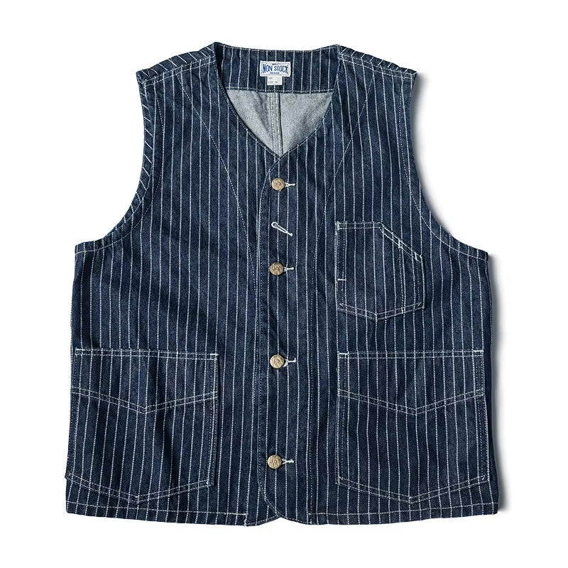Gilet de travail vintage américain pour homme, 12 oz, 100 % coton lavé, style Amekaji, imprimé à rayures à pois Wabash