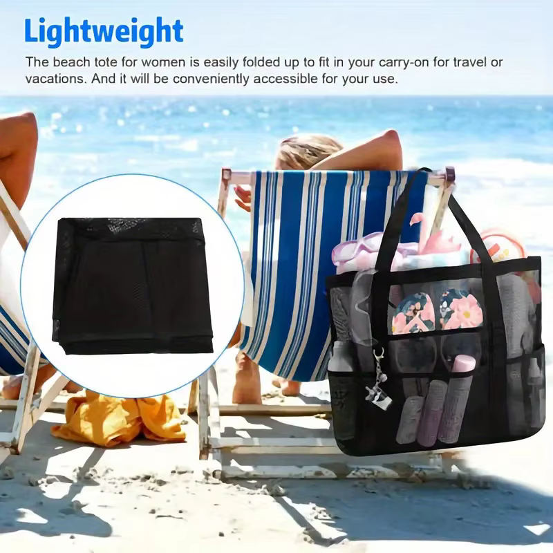 Sac de plage en maille, sac de douche à bandoulière en maille, sac de fitness, sac de natation, sac de voyage à grande capacité pour cosmétiques