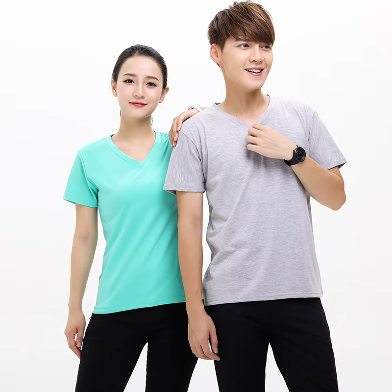 T-shirt en coton peigné à col en v, Logo imprimé personnalisé, texte d'image pour hommes, imprimer leurs propres images, Design gratuit