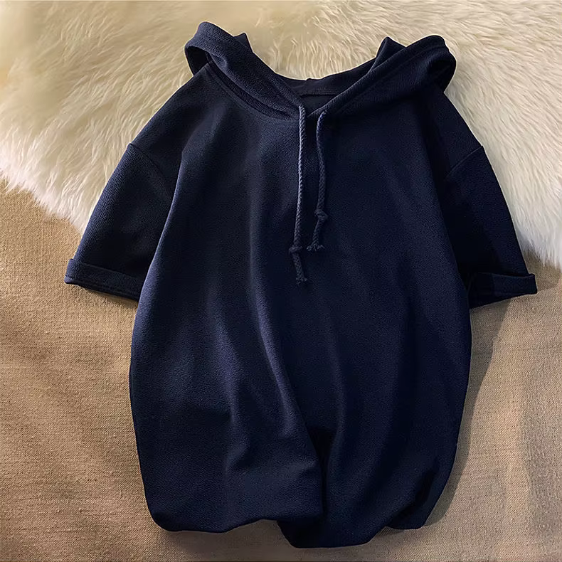Sweat-shirt à capuche et manches courtes pour hommes, T-shirt à la mode, mi-long, tendance, pour adolescents, nouvelle collection été