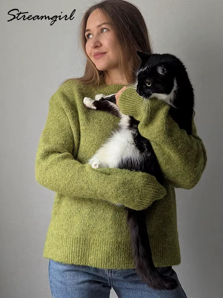 Pull jaune moelleux ample et décontracté pour femmes automne-hiver confortable et élégant