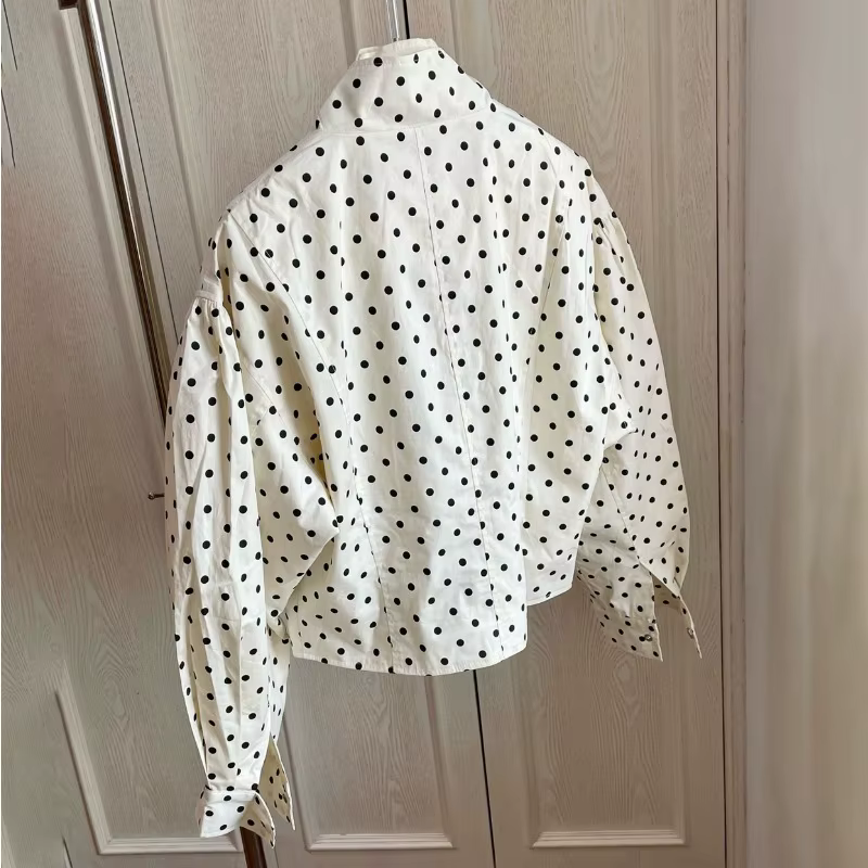 TARUXY mode à pois imprimé veste manteau femmes col montant à manches longues vêtements de travail