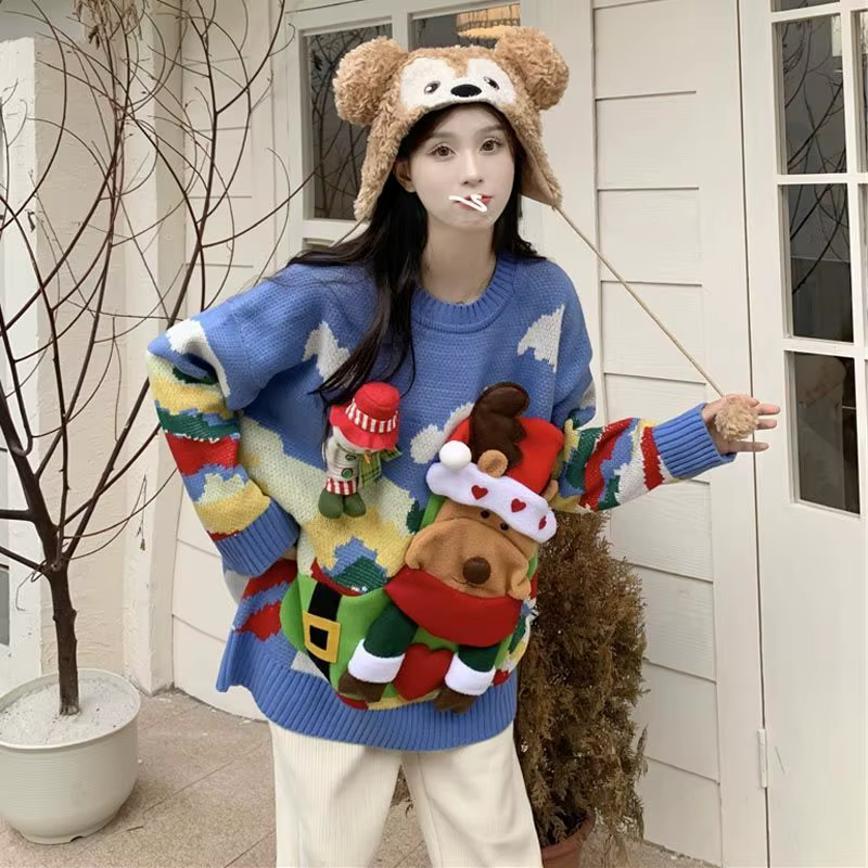 Pull de Noël surdimensionné à manches longues pour femmes