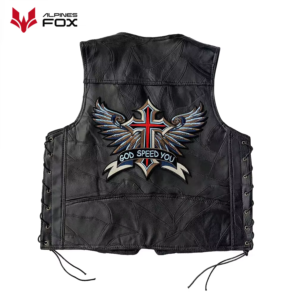 Gilet de moto en cuir brodé Vintage pour hommes, veste sans manches Punk à la mode, col en V, gilet d'équitation