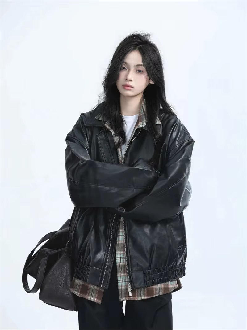 Nouvelle veste en cuir PU marron style locomotive pour femme