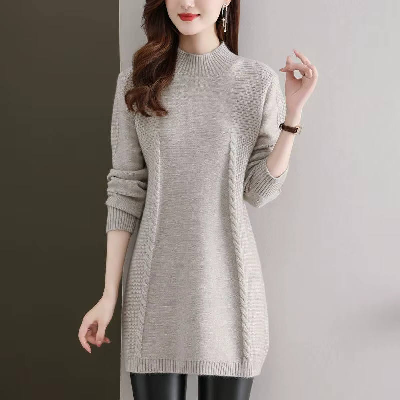 Chemise de base mi-longue à col mi-haut pour femme