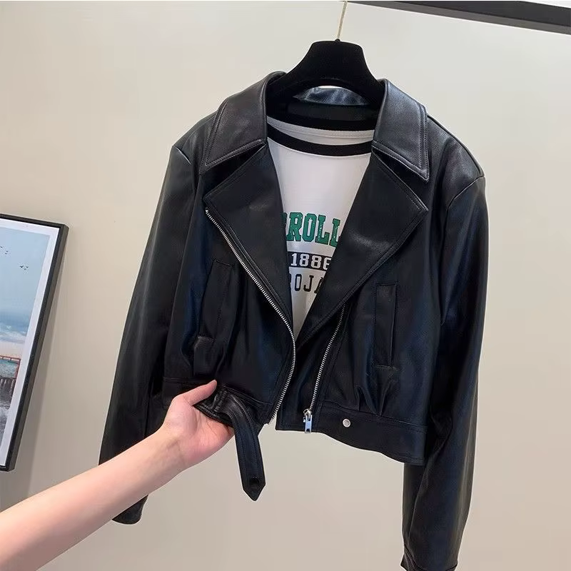 Veste en cuir marron pour femme