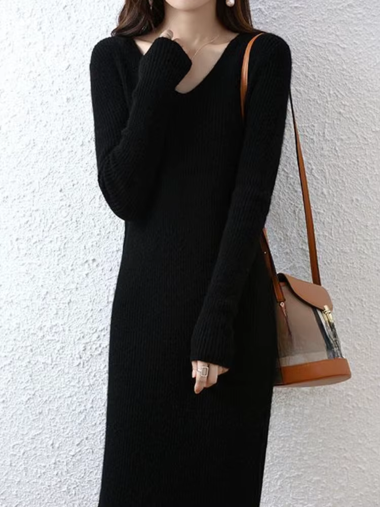 Robes pour femmes col en V Crochet Sexy audacieux femme robe couvrir vêtements Midi moulante longueur au genou solide chaud concepteur tricoté