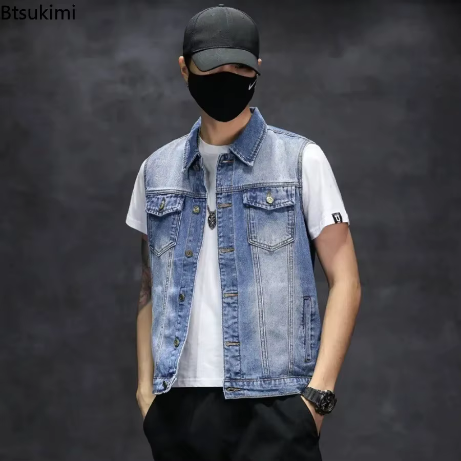 Gilets en denim déchirés pour hommes, veste en fibre de coton, gilet de cow-boy décontracté, streetwear hip hop, haute qualité, tout neuf et à la mode