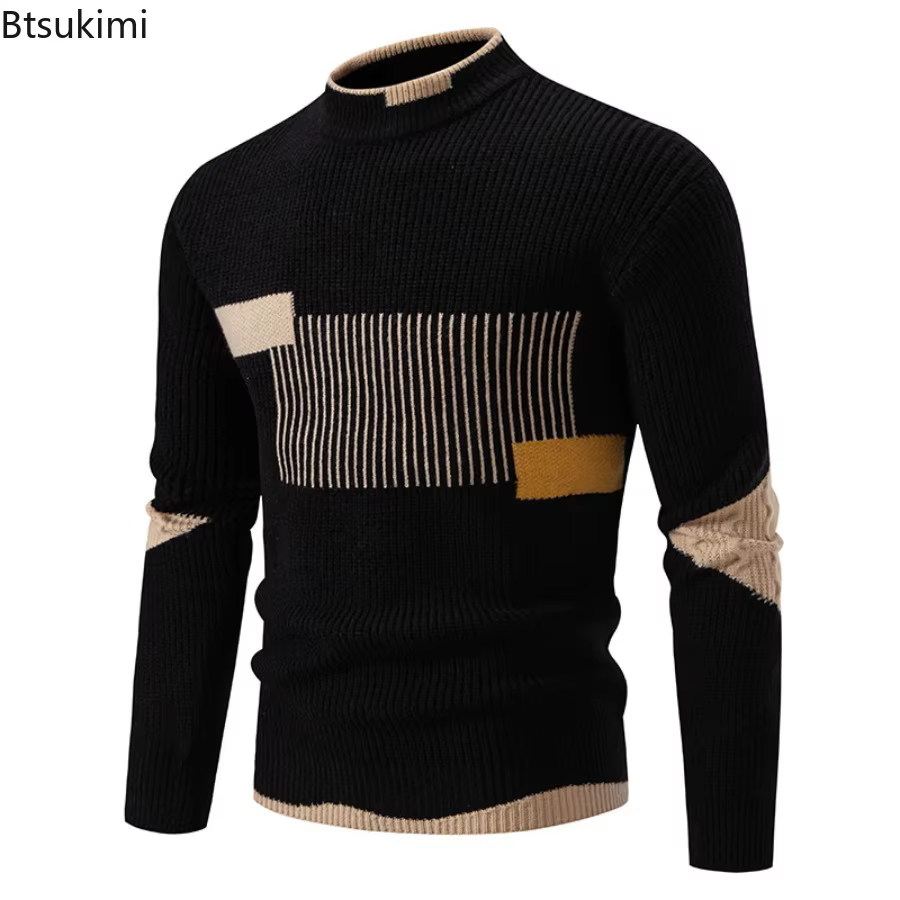 Pull tricoté pour hommes, bloc de couleurs, mode automne/hiver 2026, pull de rue, manteaux amples et chauds pour l'extérieur