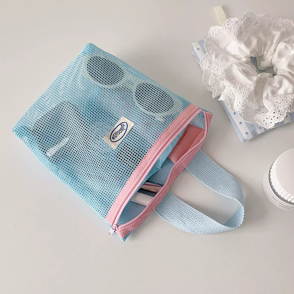 Sac à main en maille, sac de maquillage, pochette de maquillage pour femmes, sac de lavage Portable, sac de plage, clé Mobile, sacs de rangement pour petits articles, organisateur