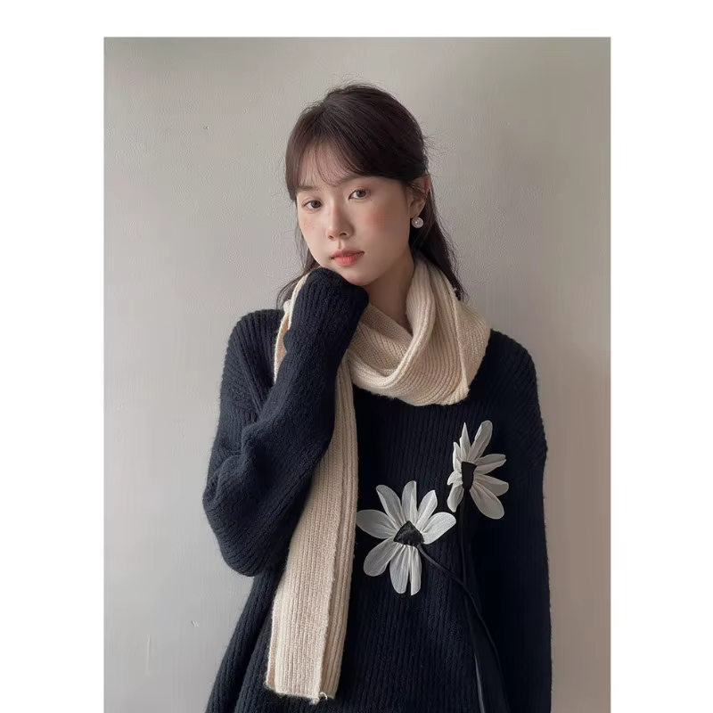 Pull rétro à fleurs tridimensionnelles pour femmes