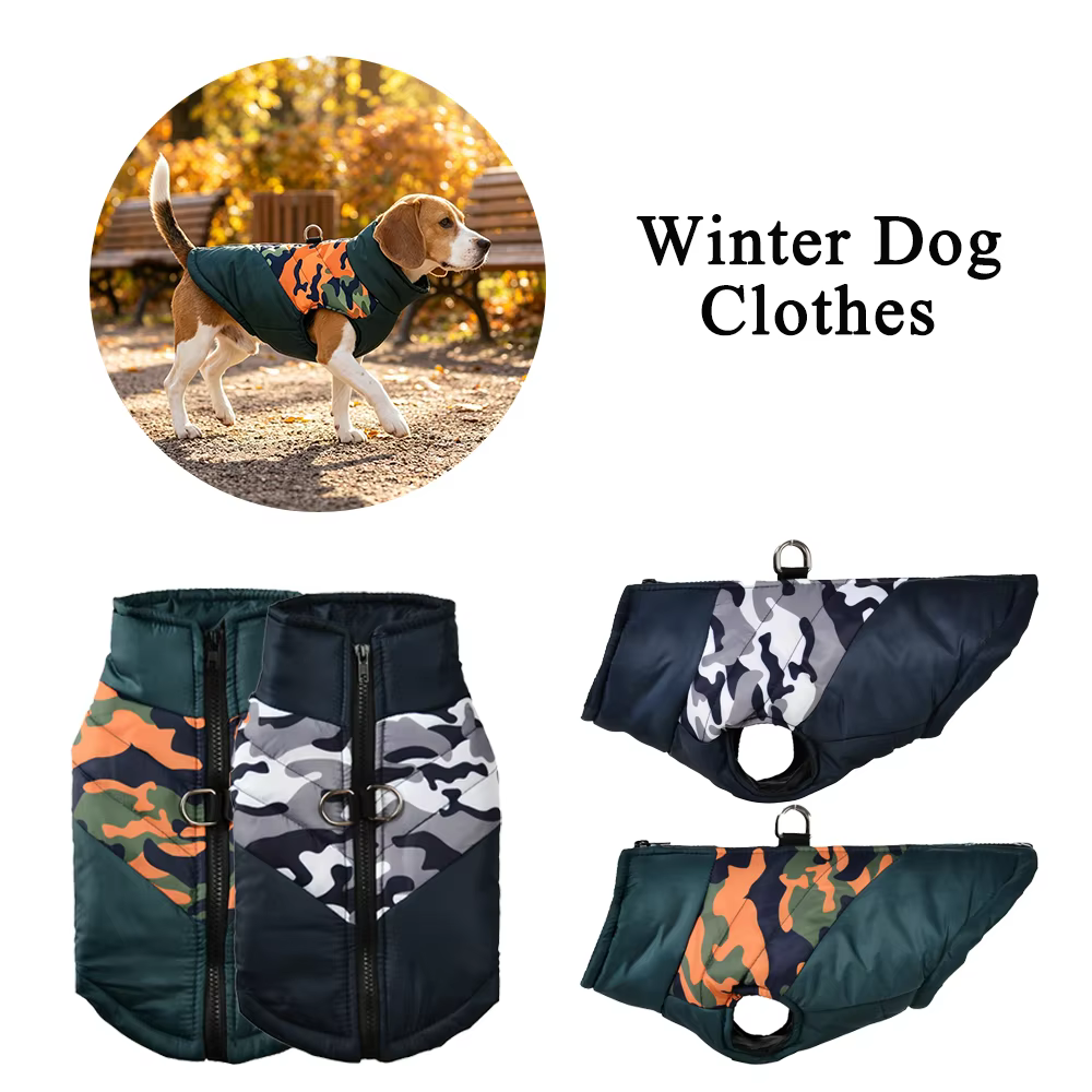 Gilet imprimé camouflage pour animaux de compagnie, vêtements d'hiver chauds et coupe-vent pour chiens et chats de petite et moyenne taille, manteau pour bouledogue et chihuahua