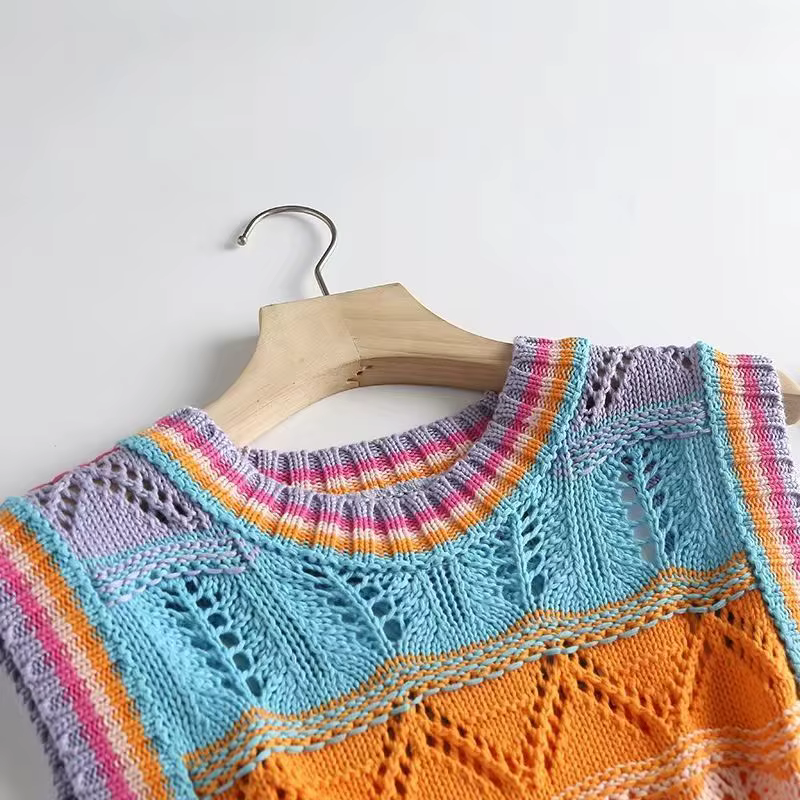 Gilet pull à rayures arc-en-ciel pour femme