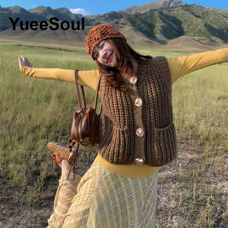 Gilet sans manches polyester ample et décontracté pour femmes, vintage haute rue, coupe ample, col rond, polyester, adaptable toute lannée, pour femmes de tous âges