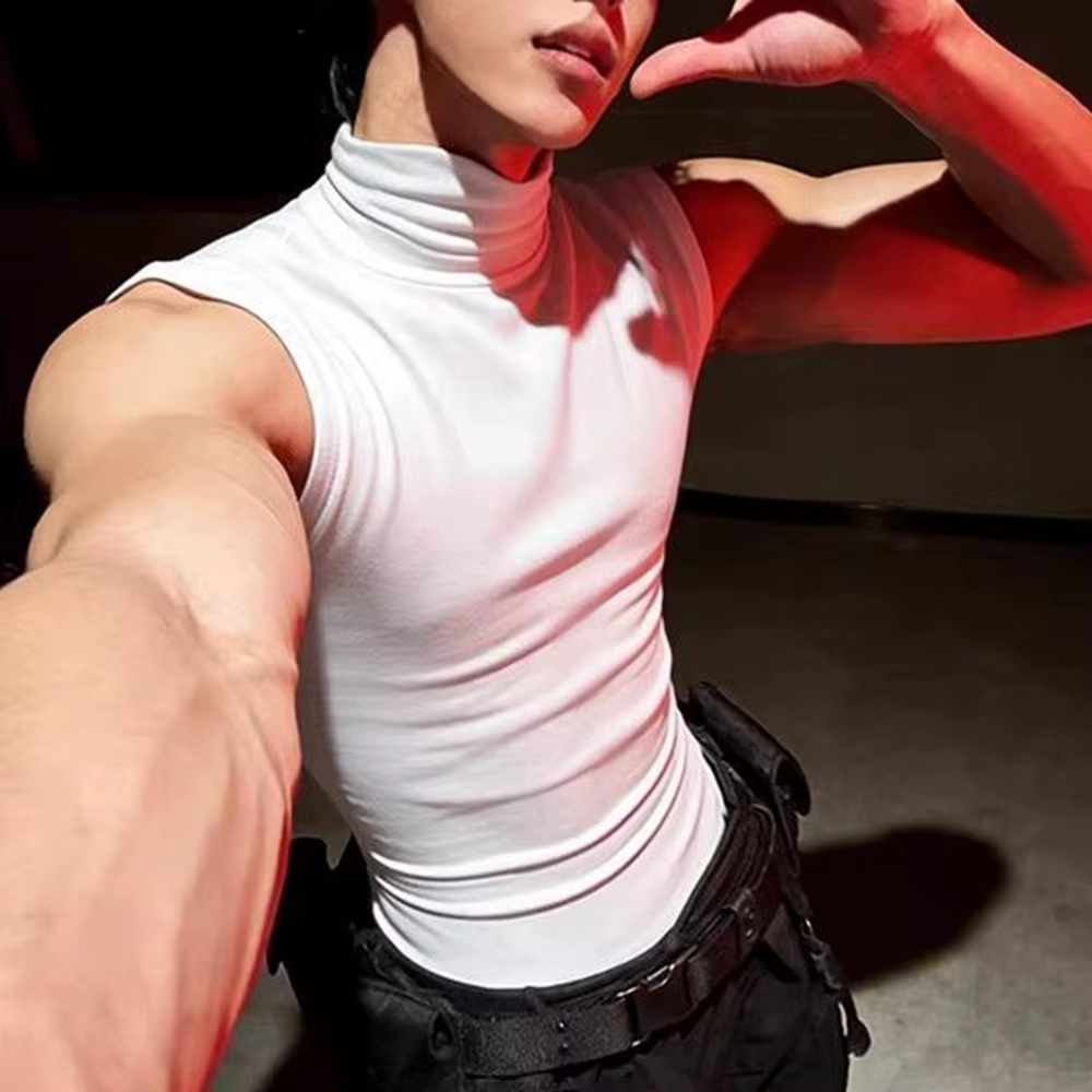 Nouveau débardeur homme col montant sans manches, style rétro américain, tendance streetwear, décontracté, respirant et ajusté