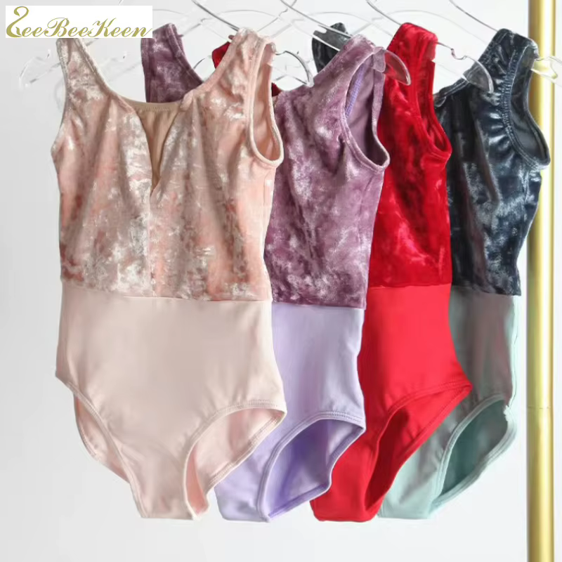 Gilet de danse en velours pour enfants, justaucorps de gymnastique, vêtements de danse ballerine, rouge et vert, vêtements en ylène pour étudiants