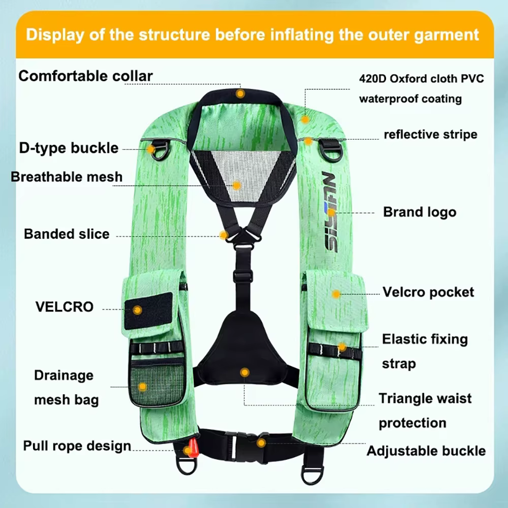 Nouveau gilet de pêche multifonctionnel gonflable automatique adulte léger pêche Marine radeau de natation Kayak veste sécurisée gilet