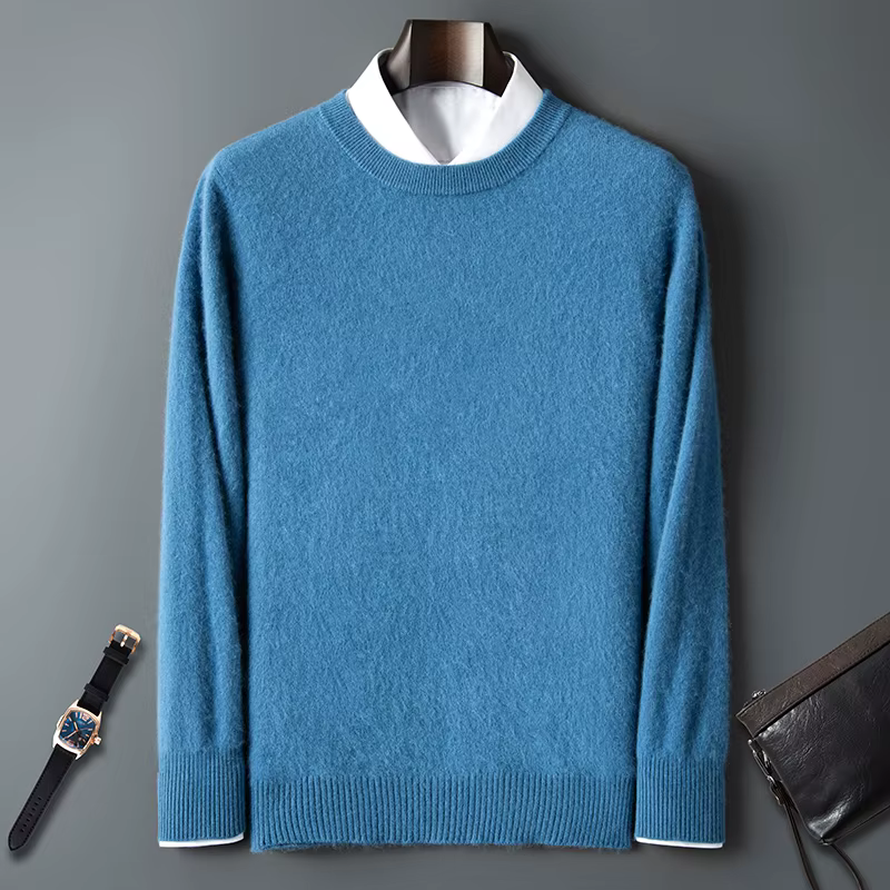 Pull à col rond en cachemire de vison pur pour homme, pull décontracté tricoté à manches longues, vêtements pour l'automne et l'hiver, 100%