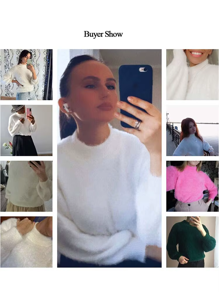 Pull à col roulé en mohair pour femme