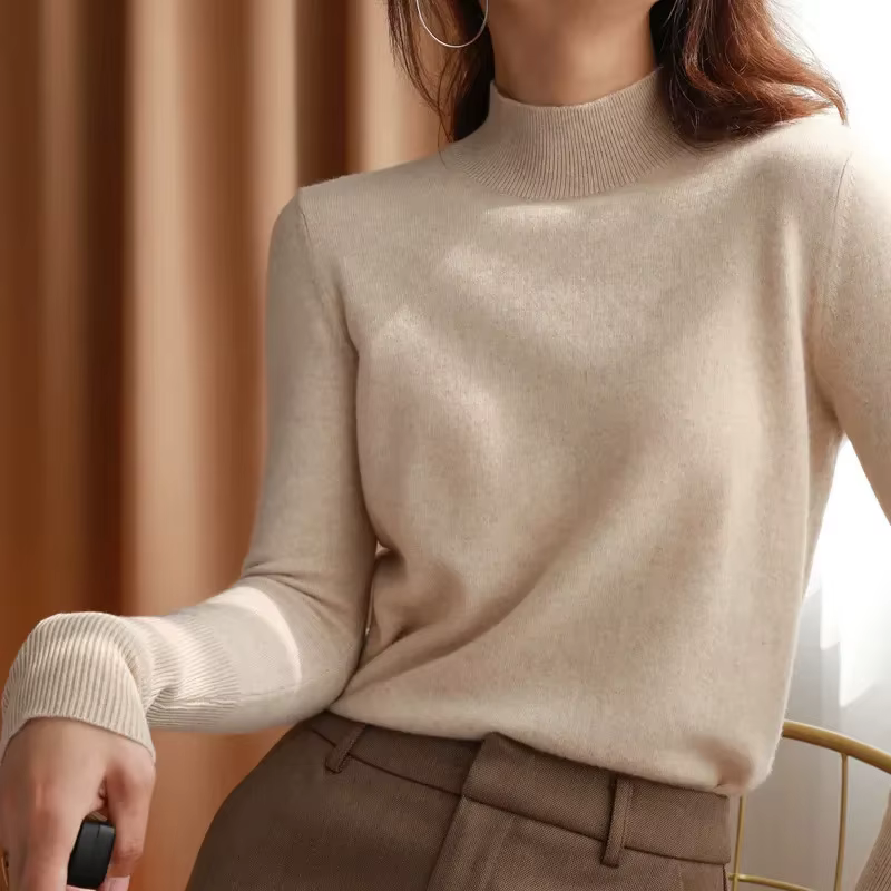 Automne hiver chic bas chandails femmes mode col roulé Pull mince à manches longues tricoté Pulls doux chaud