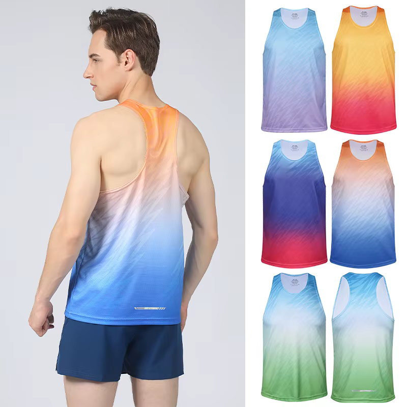 Gilet de sport pour hommes, course à pied Marathon, sans manches, débardeur à séchage rapide, maillot en Polyester d'athlétisme ultraléger