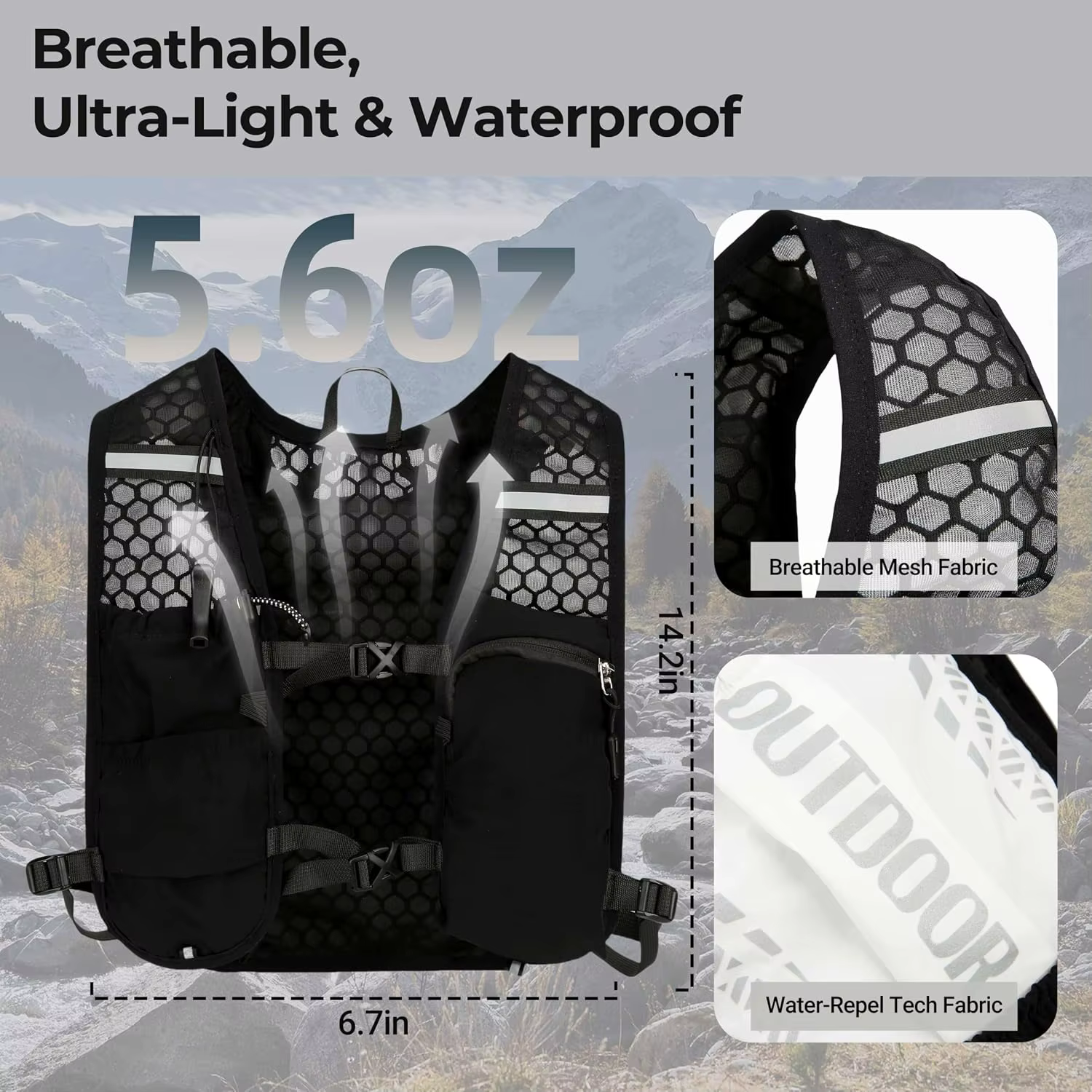 Gilet d'hydratation pour la course à pied, compatible avec un sac à dos de randonnée, gilet de sécurité réfléchissant, équipement léger et ajustable pour le marathon et la course sur sentier