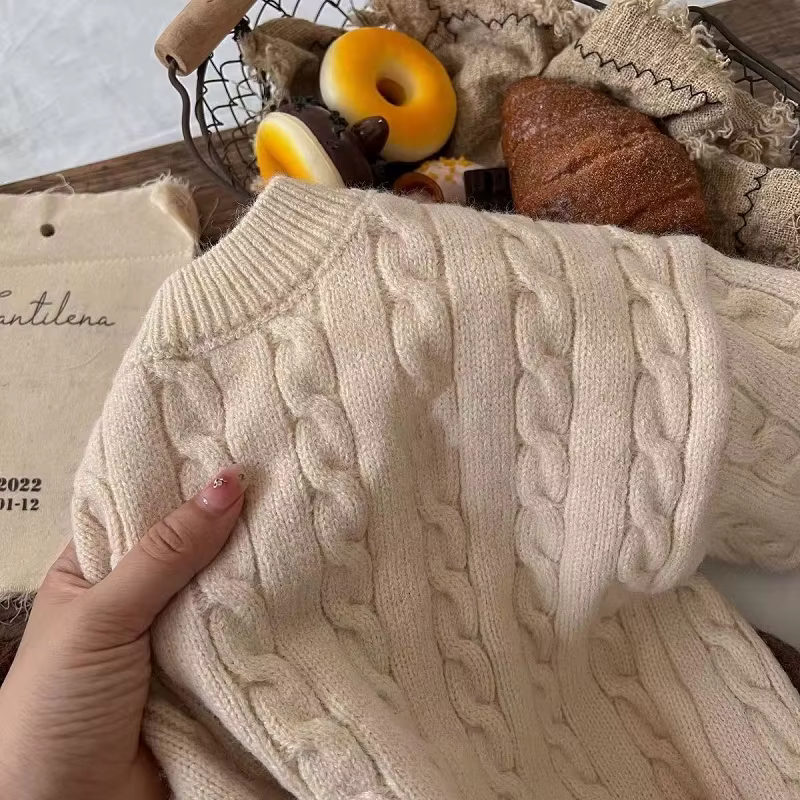 Pull tricoté à rayures torsadées pour bébé garçon et fille, couleur unie, vêtements de printemps et d'automne pour bébé de 2 à 10 ans