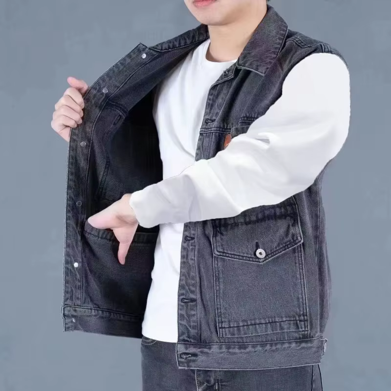Gilet en jean rétro d'été tendance pour hommes, veste Cargo sans manches, vêtements de travail multi-poches
