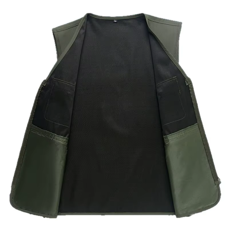 Gilet de pêche d'extérieur pour homme, léger, col en V, avec poches zippées, coupe ample, en tissu polyester, idéal pour la pêche et la photographie