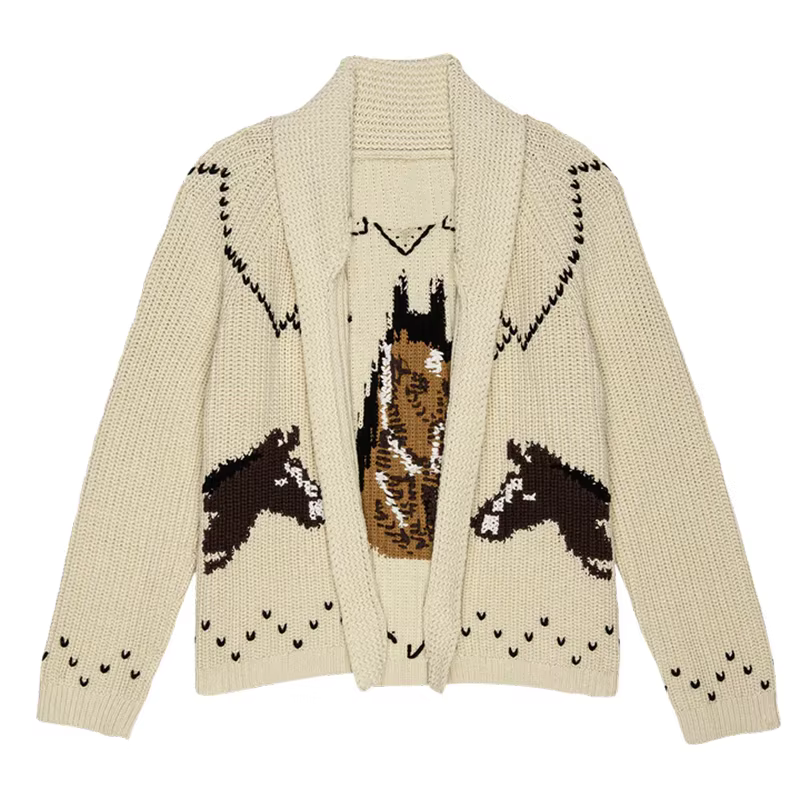 Mode tricoté voilier Jacquard pull pour femmes 2025 printemps nouveau col rabattu Cardigan